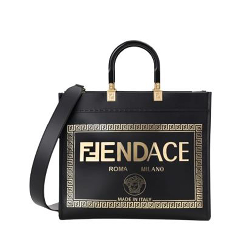 [스페셜오더]FENDI X VERSACE-8BH386 펜디 펜다체 선샤인 골드 로고 프린트 미디엄 쇼퍼 백