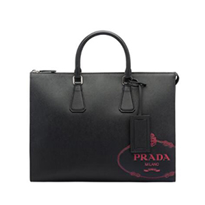 [스페셜오더]PRADA-2VG039 프라다 블랙 사피아노 가죽 레드 실크스크린 로고 토트백