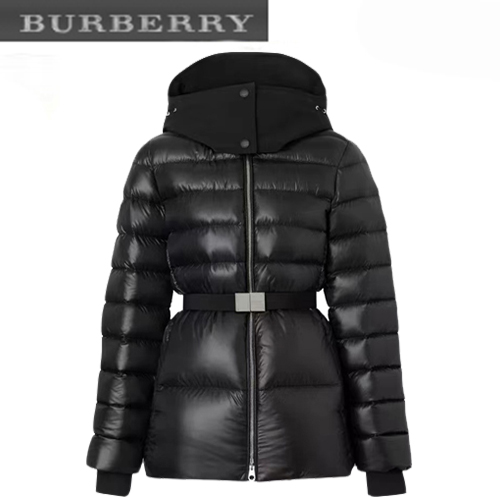 BURBERRY-80578451 버버리 블랙 컨트라스트 후드 나일론 벨트 퍼퍼 재킷 여성용