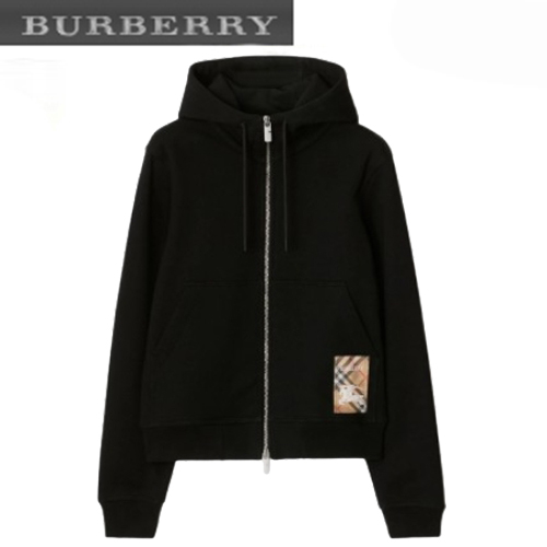 BURBERRY-021010 버버리 블랙 체크 라벨 코튼 후드 재킷 남여공용