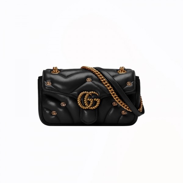 [스페셜오더]GUCCI-443497 1000 구찌 블랙 GG 마틀라세 더블 G 스터드 마몽 스몰 숄더백 26cm