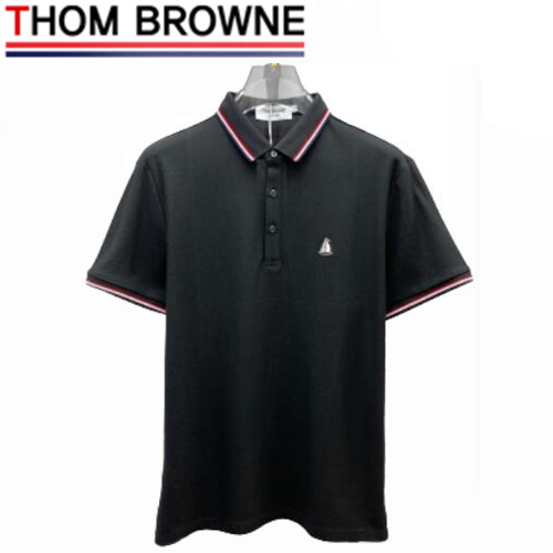 THOM BROWNE-07232 톰 브라운 블랙 스트라이프 장식 폴로 티셔츠 남성용