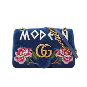 [스폐셜오더]GUCCI-443496 4567 구찌 GG Marmont 벨벳 자수 디테일 미디엄 체인 숄더백 코발트 블루