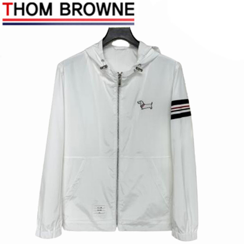 THOM BROWNE-03227 톰 브라운 화이트 아플리케 장식 바람막이 후드 재킷 남성용