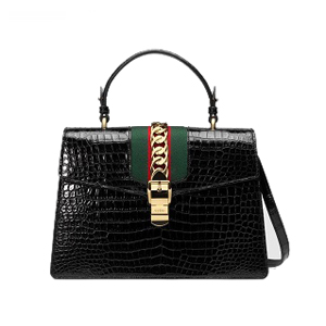 GUCCI-431665 1060 구찌 sylvie 실비 블랙 미디엄 크로커다일 무늬 가죽 탑 핸들 백 